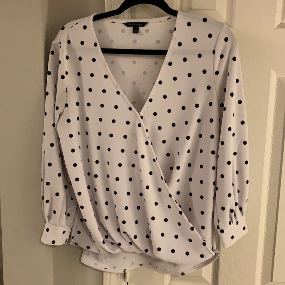 Banana Republic Wrap Surplice Polka Dot Blouse